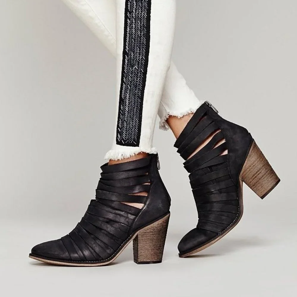 Free People New Boots HYBRID Strappy Suede Leather Booties NIB BLACK Women's 10